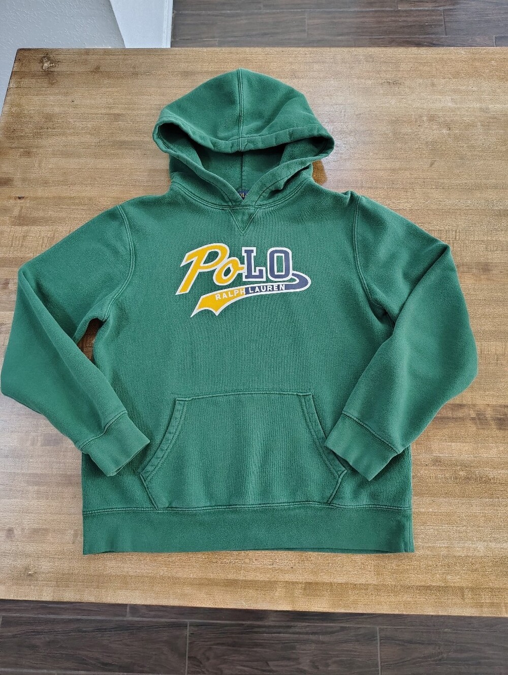 Polo by Ralph Lauren Green Crewneck Hoodie with Yellow Logo Kids Size XL(18/20)